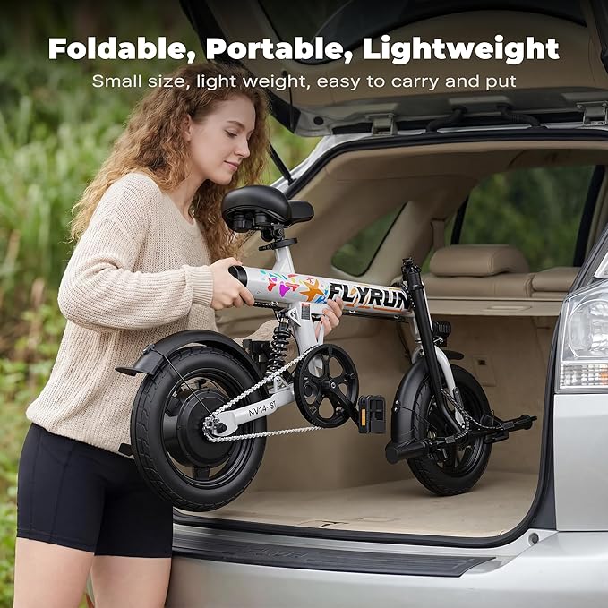 Electric Bike- Peak 500W, 20MPH, Up to 25+Miles, Waterproof Battery, Dual Disc Brakes,Rear Suspension, Stylish 14" Commuter E-Bike for City & Road Sand Mountain