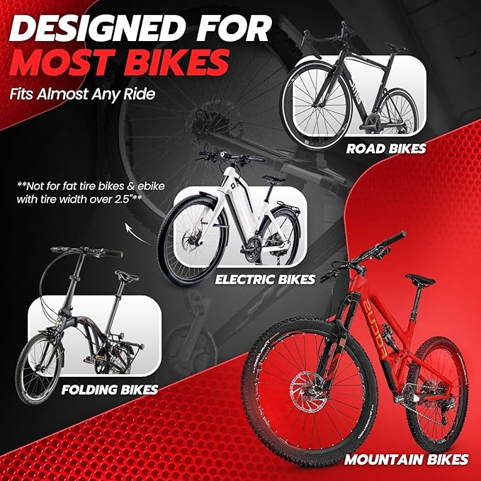 Flexzion Garage Bike Rack Wall Mount (1 Pack) - Vertical Bicycle Rack Hanger Wall Mounted Storage Holder with Screws - Easily Hang/Detach Bike Hooks for Indoor, Apartment, Shed, up to 44lbs(20Kg)