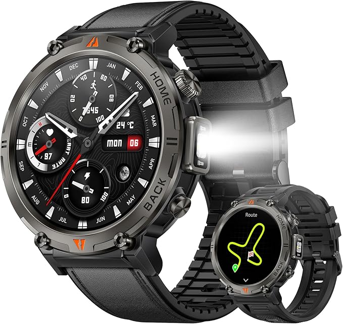Military Smart Watches for Men Built-in GPS with LED Flashlight Compass, 3ATM Waterproof Rugged Tactical Smartwatch with Text and Call, 1.45" HD Fitness Tracker with HR SPO2 Monitor for iPhone Android