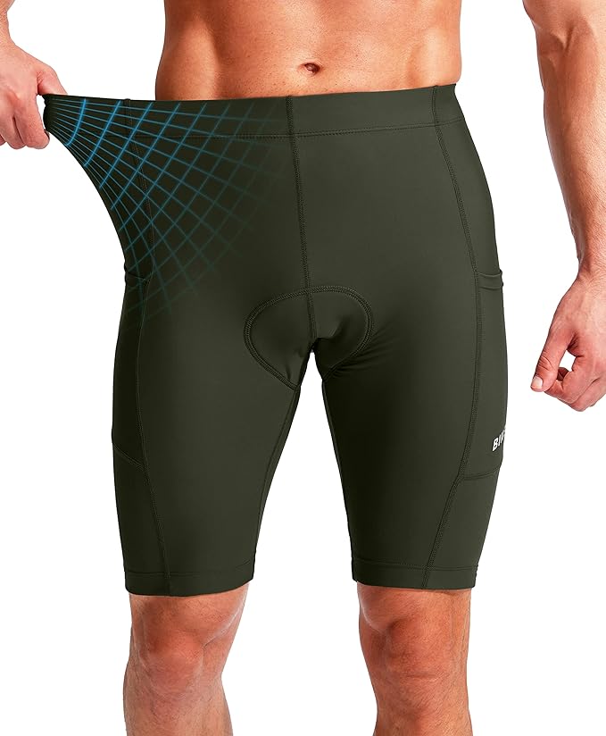 Bikewa Men's Bike Shorts 3D Padded Cycling Road Biking Mountain Riding Biker Bicycle UPF 50+ Cycle Shorts Zipper Pockets
