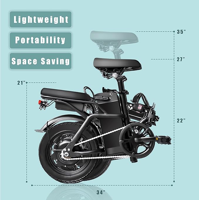 14" Compact Electric Bike, 20 MPH, Dual Disc Brake, Portable and Comfort, Foldable E-Bike for Adults