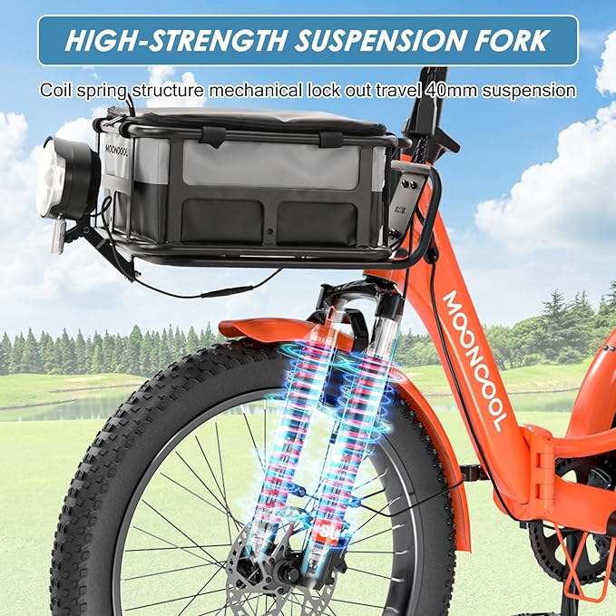 MOONCOOL Folding Electric Tricycle for Adults, 48V 500W 3 Wheels Electric Trike, Aluminum Frame 750W Electric Tricycle Adult Bicycle with Removable Battery, Front and Back Bags