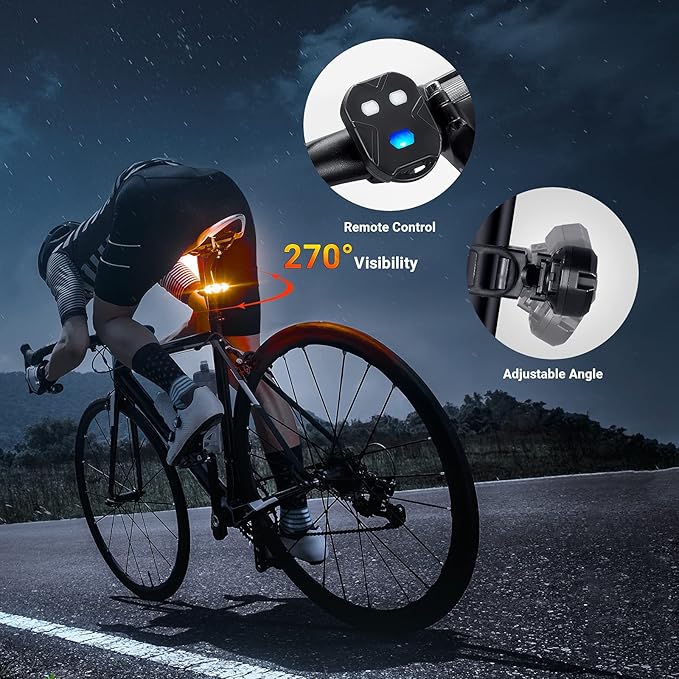 Bike Tail Light with Turn Signals Wireless Remote Control Waterproof Bicycle Rear Light Back USB Rechargeable Ultra Bright Safety Warning Cycling Taillight for Night