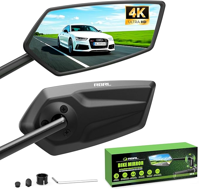 RBRL Bike Mirror, 3D Adjustable Arm for Extended Reach, Aluminum Alloy Anti-shake Bicycle Rearview Mirrors, 360° Panoramic Rearview, Wide Angle Shatterproof & Foldable E-bike Mirror(a set)