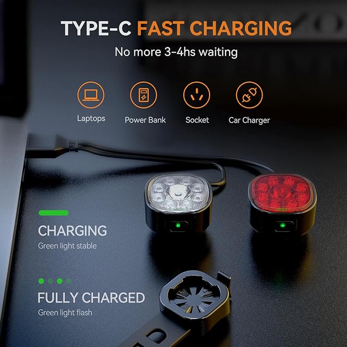 Bike Lights Kit 9LED Bike Headlights High & Low Beams, Ultra-Light and Bright Bicycle Lights, Waterproof Bike Lights for Night Riding, USB-C Bicycle Front and Rear Lights
