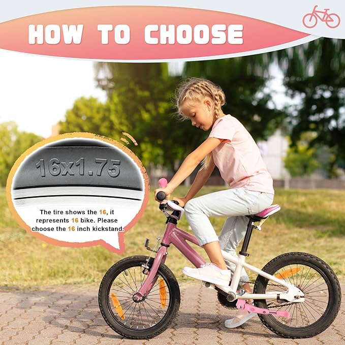 LEICHTEN Bike Kickstand for 16 18 20 Inch Wheel Bike, Adjustable Aluminum Alloy Bicycle Kickstand for Kids Bike Center Mount for Sports/Mountain/Road Bicycles, Pink