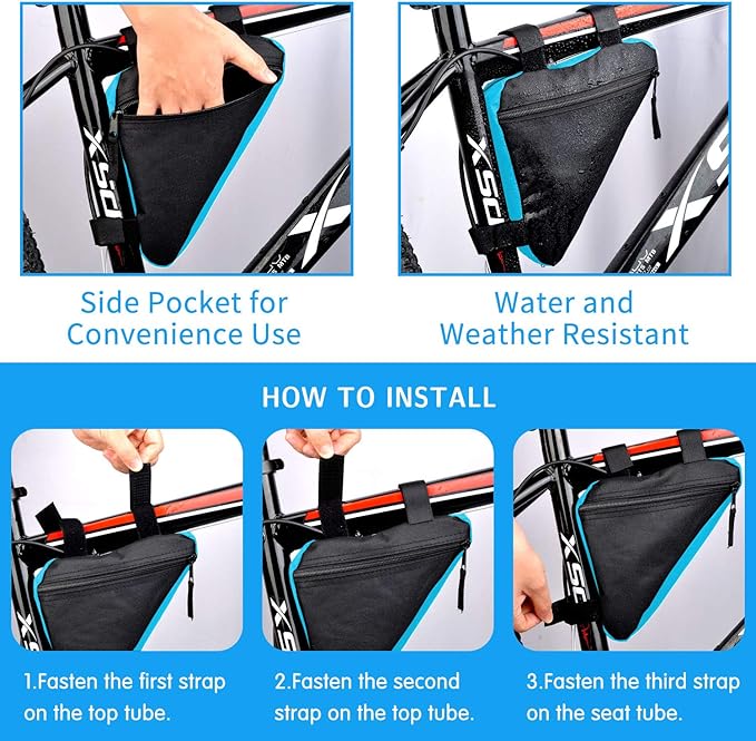 Bike Triangle Frame Bag - Bicycle Cycling Handlebar Front Pouch Saddle Storage Bag for Road and Mountain Bikes (Blue)