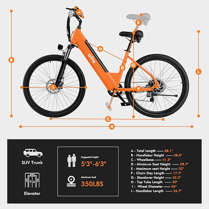 Qlife Cityone Electric Bike for Adults & Teens, Step-Through Commuter Ebike, 1000W Peak Motor, 55-Mile Range, 48V Removable Battery, 26-Inch City Tires, 7-Speed, Up to 25 MPH