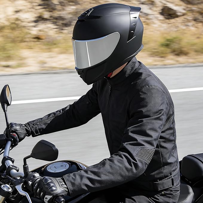 Full Face Motorcycle Helmet,Helmets for Adults Motorcycle, MG611 Motorbike Racing Street Bike Helmets with Black Visor for Men Women,DOT Approved (Matte Black-Sliver+ Mask, XL)