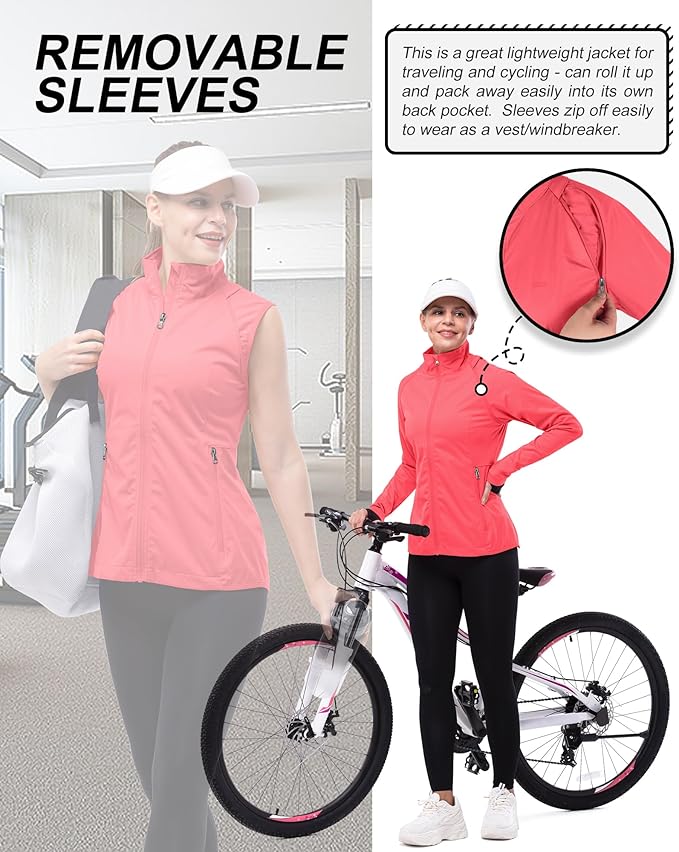 33,000ft Women's Zip Up Lightweight Athletic Workout Yoga Cycling Track Running Jacket Waterproof Windproof Reflective