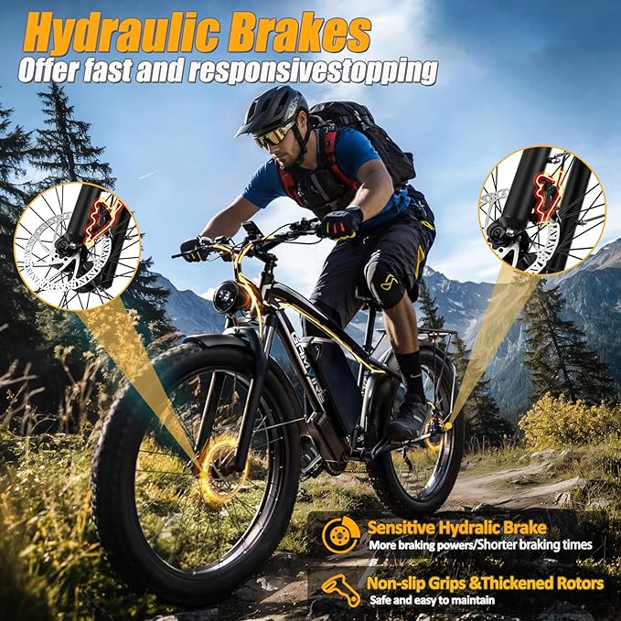 Ebike for Adults Electric, 52V 19.2Ah/32Ah, Peak 2000W/2500W E-Bike, 36/40MPH, 70 Miles/100Miles, Hydraulic Disc Brake, Off Road Snow Mountain E-Bike, 24"/26" Fat Tire Electric Bicycle UL2849 by SGS
