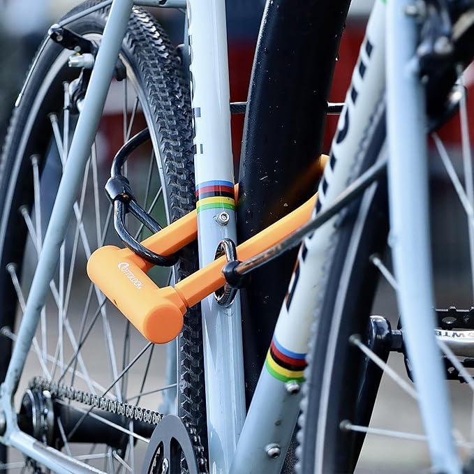 OTTOLOCK Sidekick Compact U-Lock and Cable Bundle - Heavy Duty Anti Theft Bicycle U-Lock with Keys, Silicone-Coated, Bike Accessories, Orange