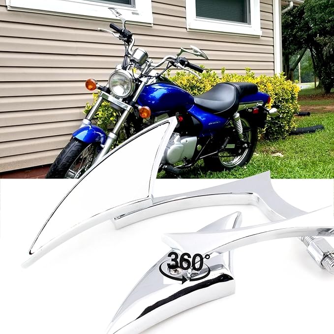 Chrome 8mm/10mm Motorcycle Blade Steady CNC Aluminum Rearview Side Mirrors Compatible with Cruiser Chopper Street Bike Scooter Dirt Bike