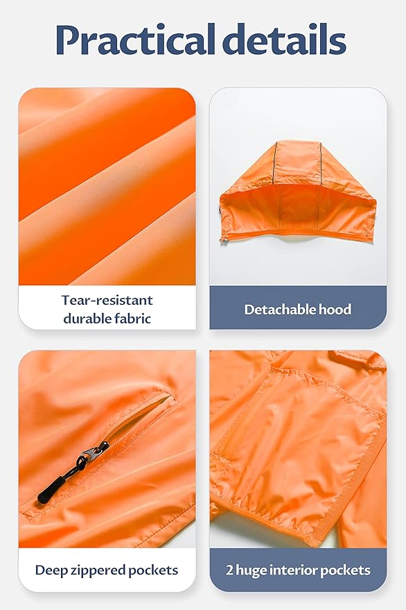 CREATMO US Men's Packable Waterproof Running Rain Coats Reflective Cycling Jacket Windbreaker With Removable Hood