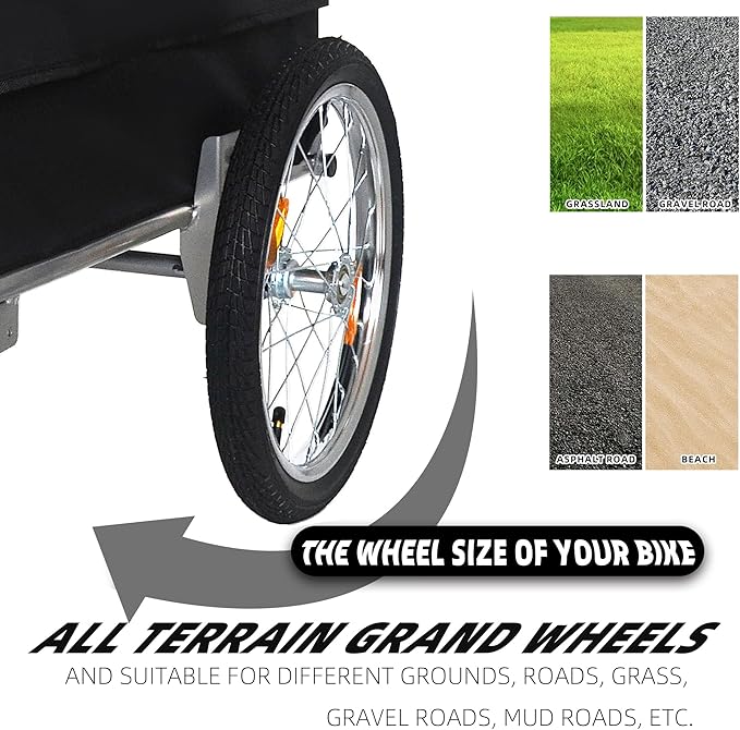 Heavy-Duty Bike Cargo Trailer with Removable Waterproof Cover – 88 lbs Capacity, 16" All-Terrain Wheels & Foldable Design for Camping, Groceries, Hauling Essentials