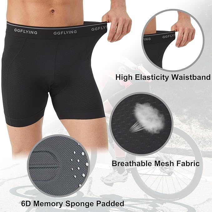 Bike Shorts for Men 6D Padded Cycling Underwear Mountain Biking Riding Bicycle Liner with Anti-Slip Leg