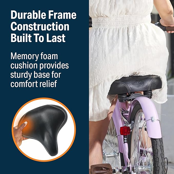 Bikeroo Extra Wide Replacement Saddle - Fits Indoor & Outdoor Bicycles - Steel Spring & Elastomer Suspension - Center Cutout - Memory Foam