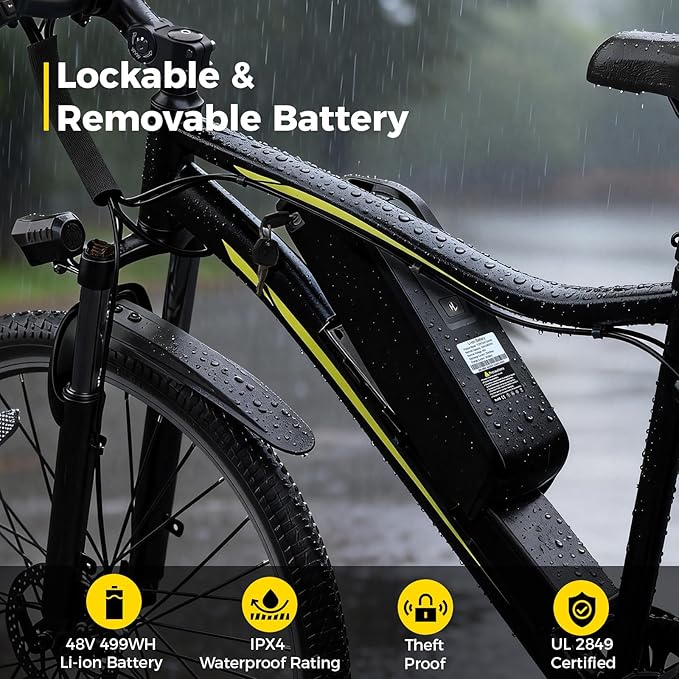 Electric Bikes for Adults, 26"/27.5" E Bikes for Adults with 1200W Peak Motor, 28 MPH, 50+ Miles Range Electric Bicycle, E Mountain Bike with 480WH Removable Battery, UL Certified