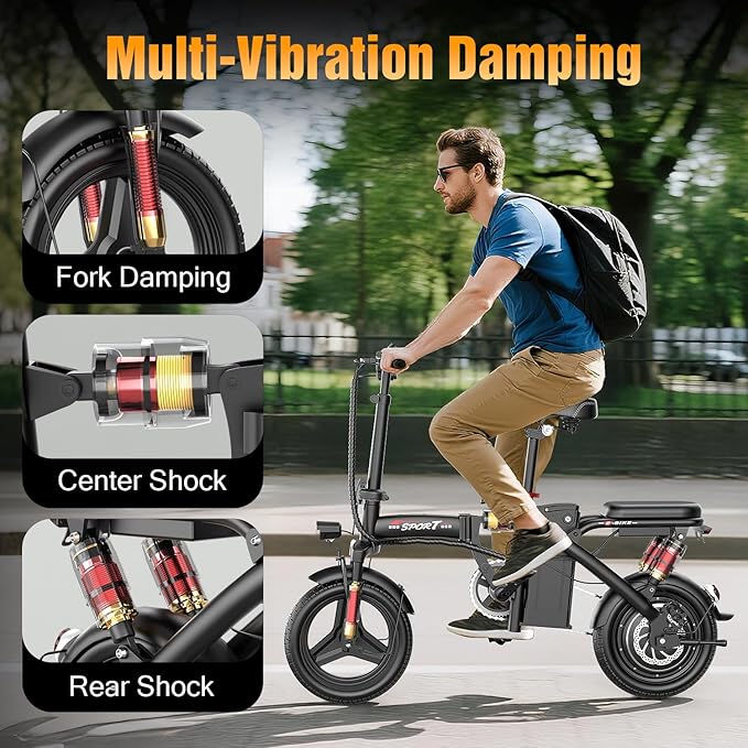 Electric Bike for Adults,14" Folding Adult E Bike with 650W Peak Motor,25 mph,30 Miles Range, 8-Point Suspension & Disc Brake,Commuter Electric Bicycle,UL2849 E Bike