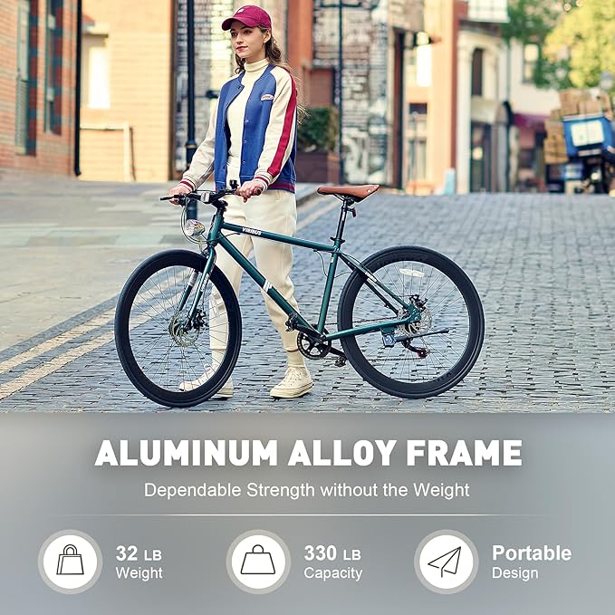 VIRIBUS Hybrid Bikes, 28 inch Mens Hybrid Bicycle 7 Speed with Lightweight Aluminum Frame & Disc Brakes, 700C Retro Vintage Adult Bike for Tall Men & City Commuters, 85% Pre-Assembled