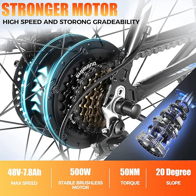 ANCHEER Electric Bike for Adults, [Peak 750W Motor] Electric Mountain Bike, 26" Sunshine Ebike, 55 Miles 20-22MPH Electric Bicycle with 48V/374Wh Battery, 7/21Speed, UL2849 Compliant