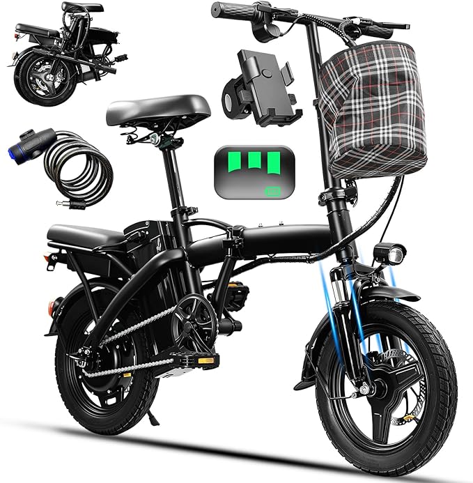 Electric Bike for Adults Teens, Commuter City Folding Ebike with 560W Motor and 48V Battery, 24MPH 3-Level Pedals Assist, Dual Disc Brakes,14" Compact Foldable Electric Bicycle with UL 2849 Certified