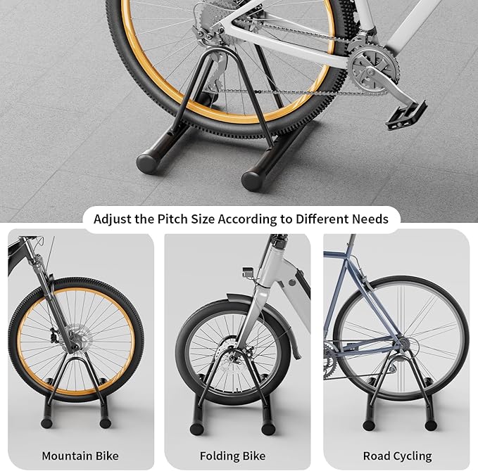 Adjustable Bike Parking Rack - Universal Floor & Wall-Mounted Bicycle Stand, Compatible with All Bikes Including Mountain, Road, Hybrid Cycles - Durable Black Design