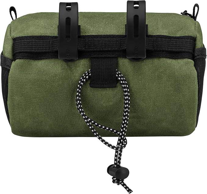 Bike Handlebar Bag – Waxed Canvas Exterior with Quick-Access Waterproof Zipper, Side Mesh Pockets and Spacious Storage – Ideal for Cycling, Commuting and Adventure Rides (Olive Green)