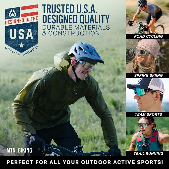 Wildhorn Radke MTB Cycling Glasses, UV400 Sports Ski Running Sunglasses for Women & Men, Baseball Glasses w/3 Swap Lenses