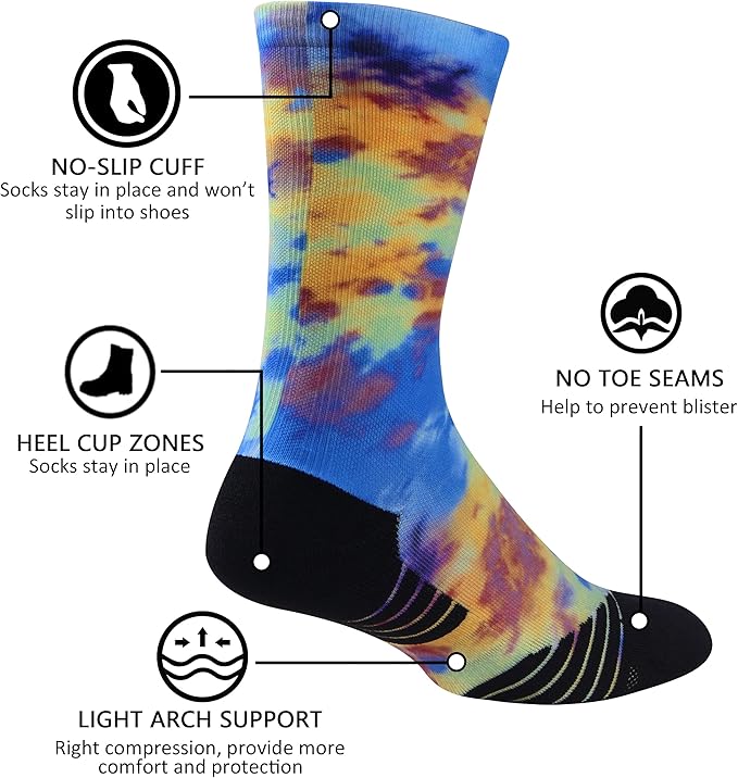HUSO Unisex Funky Digital Printed Athletic Crew Hiking Cycling Socks 4 Pairs
