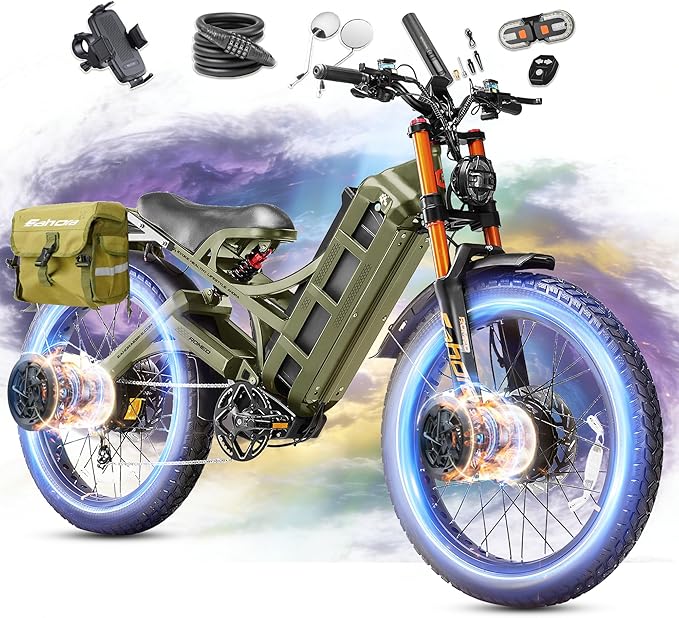 eAhora 2026 Romeo Pro3/2 50/46Mph Ebike 5600/4000W Dual Motor 200+Miles Electric Bike for Adults, 52V/70Ah 60V/80Ah Long Range 26 * 4.0" Fat Tire Full Suspension Electric Mountain Bike