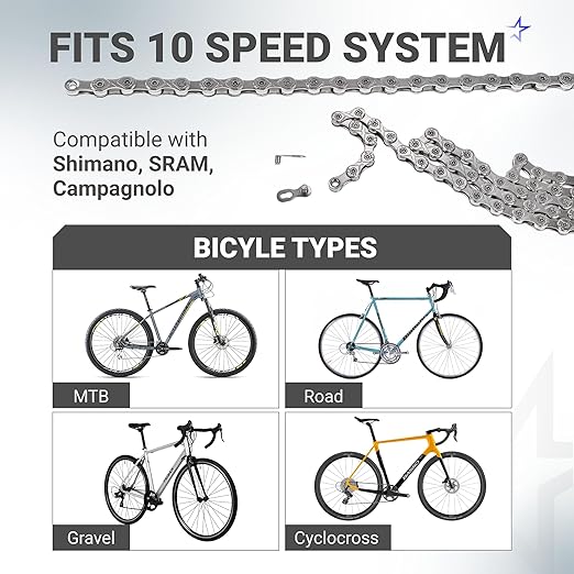 BlueStars 10 Speed Bike Chain 1/2 x 11/128 Inch (116 Links) with Quick Link - Anti-Rust Bicycle Chain - for MTB/Road/Gravel/Cyclocross Bikes - Compatible with Shimano SRAM Campagnolo