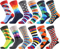 WeciBor Men's Dress Funny Crazy Colorful Novelty Combed Cotton Crew Socks 12 Pack - Size 7-10/10-13/13-15
