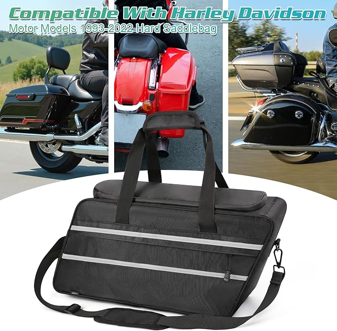 Motorcycle Saddlebag Cooler Liner Bag, Insulated Saddle Bag Compatible with 1993-2024 Harley Touring Electra Glide Road Glide Street Glide Road King with Detachable Shoulder Strap, 1 Pair