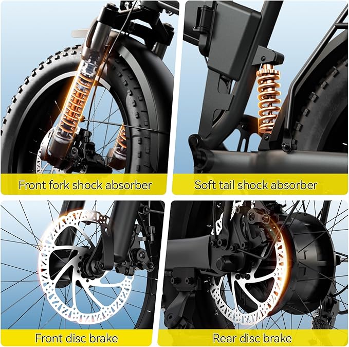 Folding Electric Bike for Adults Commuter, Peak 1000W Motor up to 25MPH, Built-in 36V Removable Battery，20" x 4.0" Fat Tire All-Terrain E-Bike, Dual Shock Absorber, APP & LCD, UL2849 Certified