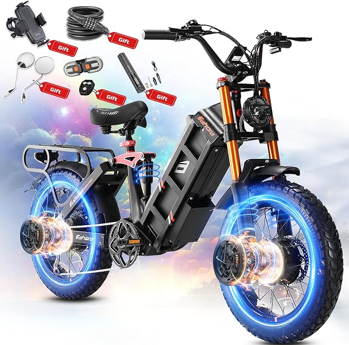 2025 eAhora Juliet Pro 2 5400W/1200W 43/34MPH Dual Motor | 60V 70Ah/52V 60Ah 200-220+Miles Long Range Ebike for Delivery and Commuting | 20'' Fat Tire Full Suspension Electric Bike for Adults