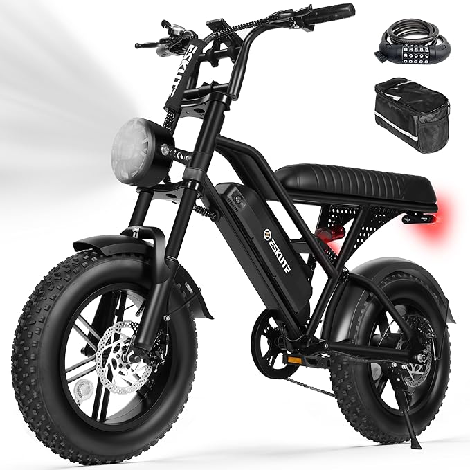 ESKUTE V100 Electric Bike for Adults, Electric Dirt Bike 1500W Peak Motor, All Terrain Dual Suspension E Bike 28MPH Top Speed, Ebike Up to 60 Miles Range, 16" Fat Tire, 48V13Ah Battery, 7-Speed