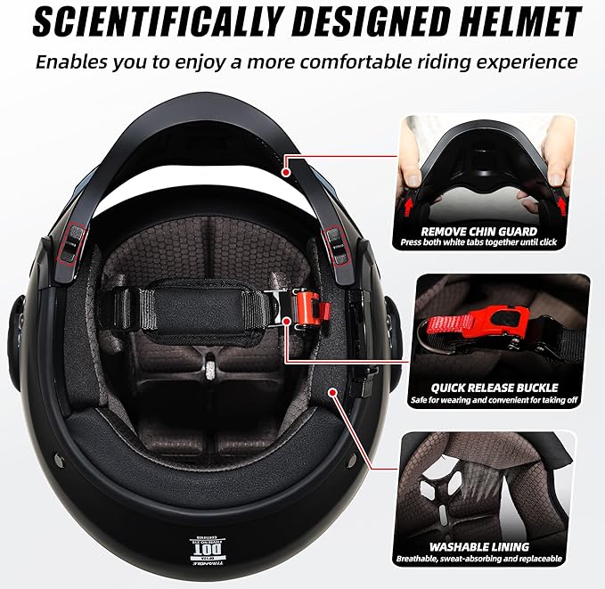 TRIANGLE Full Face Motorcycle Helmets,Off-Road Motocross Helmet for Men & Women,Dual Visor with Internal Tinted Sunshield,Open Face 3/4 Adult Racing Helmet DOT Approved(Gray,L)