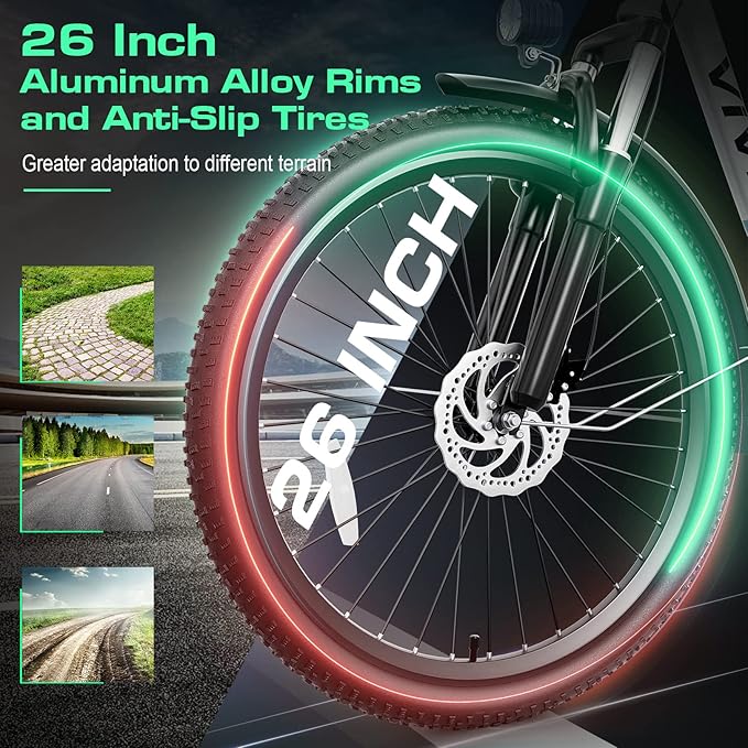 Vivi Electric Bike for Adults, 1000W Peak Ebike 26" Electric Cruiser Bike 22MPH Step Through Electric Bike with 48V Removable Battery, 7 Speed Electric City Commuter Bicycle, SGS Certified to UL2849