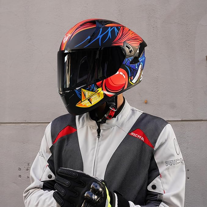 VCOROS Full Face Dual Visor Motorcycle Helmet for Adults Motorbike Street Bike Racing Helmets X9 DOT Approved with Black Visor