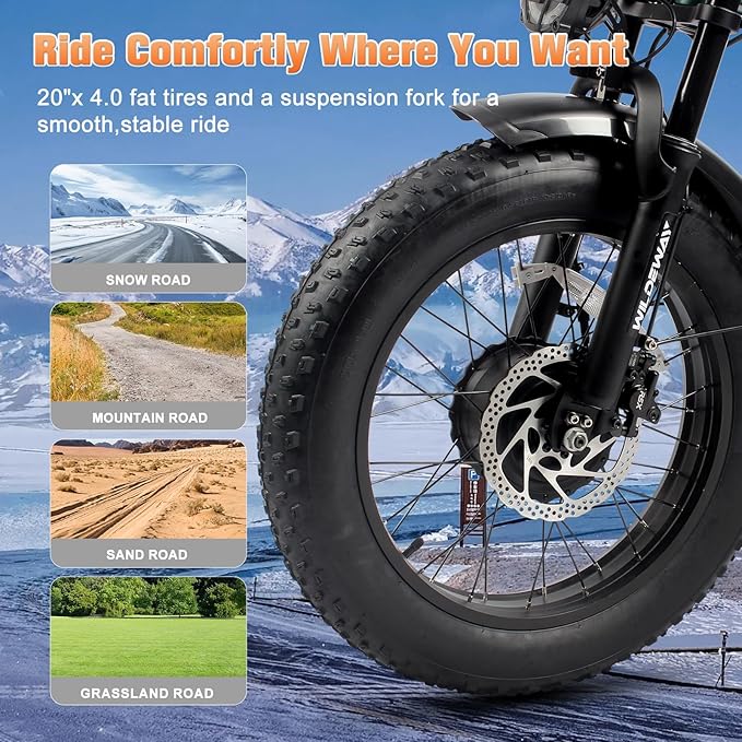 Wildeway Dual Motor 20" Fat Tire Electric Bike 2300W 20Ah Removable Battery 28 MPH Folding Ebike Off Road Mountain Full Suspension Long Range Foldable Electric Bicycle for Adults Men 2 Seat