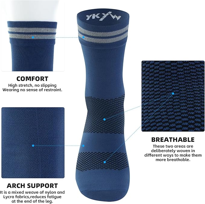 YKYWBIKE Cycling Socks for Men Women-Athletic Crew Bike Socks,Compression Biking Socks for Men Cycling,MTB Riding Socks