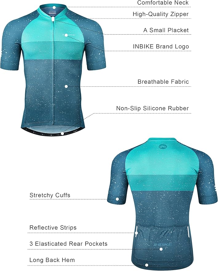 INBIKE Mens Cycling Jersey 3 Rear Pockets Moisture Wicking Short Sleeve Quick Dry Reflective Biking Shirts
