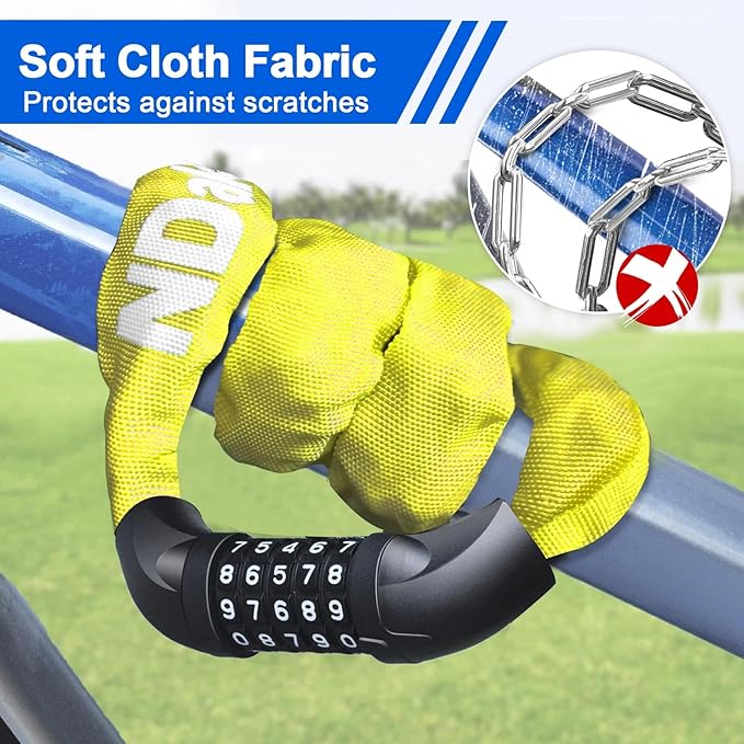 NDakter Bike Lock, 5 Digit Combination Heavy Duty Anti Theft Bicycle Chain Lock, 2.62/3.2/4.27/5/6Ft Long, High Security Resettable, Suitable for Bike, Scooter, Door, Gate, Fence-4/6mm Thick