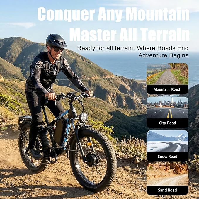 8000w Electric Bike for Adults, 60V 32Ah Battery Ebike, Fat Tire & Long Range Electric Bicycles, 210Nm Mountain Bike Full Suspension, Hydraulic Brake Electric Bicycle