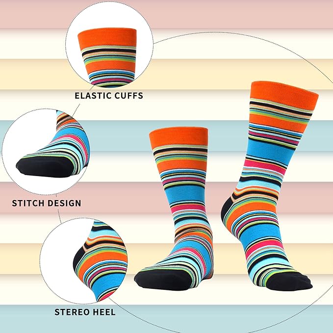 WeciBor Men's Dress Funny Crazy Colorful Novelty Combed Cotton Crew Socks 12 Pack - Size 7-10/10-13/13-15