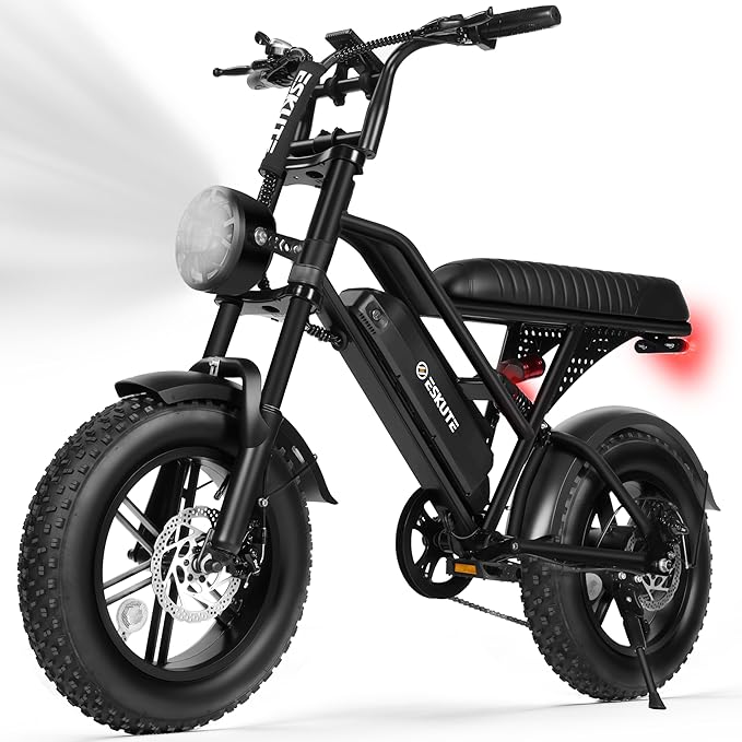 ESKUTE V100 Electric Bike for Adults, Electric Dirt Bike 1500W Peak Motor, All Terrain Dual Suspension E Bike 28MPH Top Speed, Ebike Up to 60 Miles Range, 16" Fat Tire, 48V13Ah Battery, 7-Speed