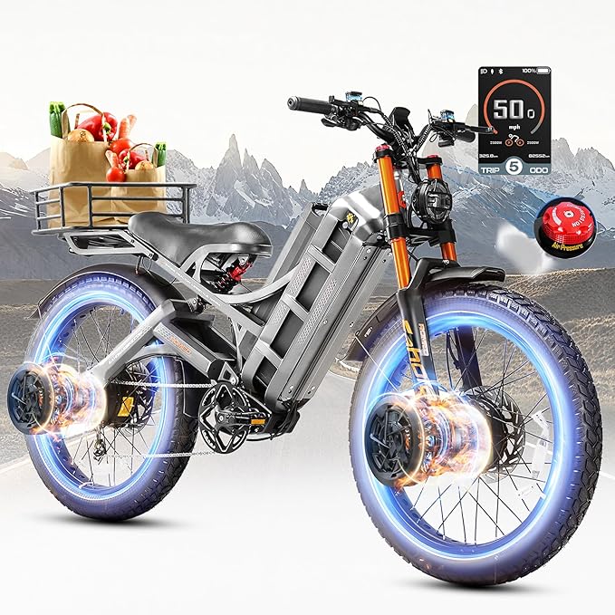 eAhora 2025 Latest Romeo Pro 3/2/Pro 5600W/50Mph 4000W/46Mph Dual Motor Electric Bike for Adults, 60V/80Ah 52V/70Ah 250+Miles Long Range Ebike 26''*4.0 Fat Tire Full Suspension Off-Road Ebike, UL2849