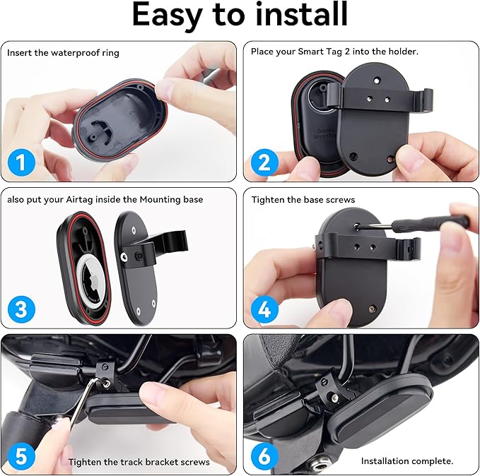 DDJ Bike Mount Compatible with Samsung Smart Tag 2/Moto Tag/AirTag Case, Hidden Under Bicycle Seat, Waterproof Anti-Theft Bike GPS Tracker Mount with Tools for Mountain Bikes, Electric Bicycle