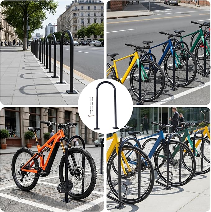 33" U-Shaped Bike Rack 2-3 Bikes Capacity Bicycle Parking Rack Heavy Duty Steel Bike Holder Weather-Resistant Floor Mount Bicycle Stand for Outdoor Streets, Yards, Parks, Sidewalks & Garages